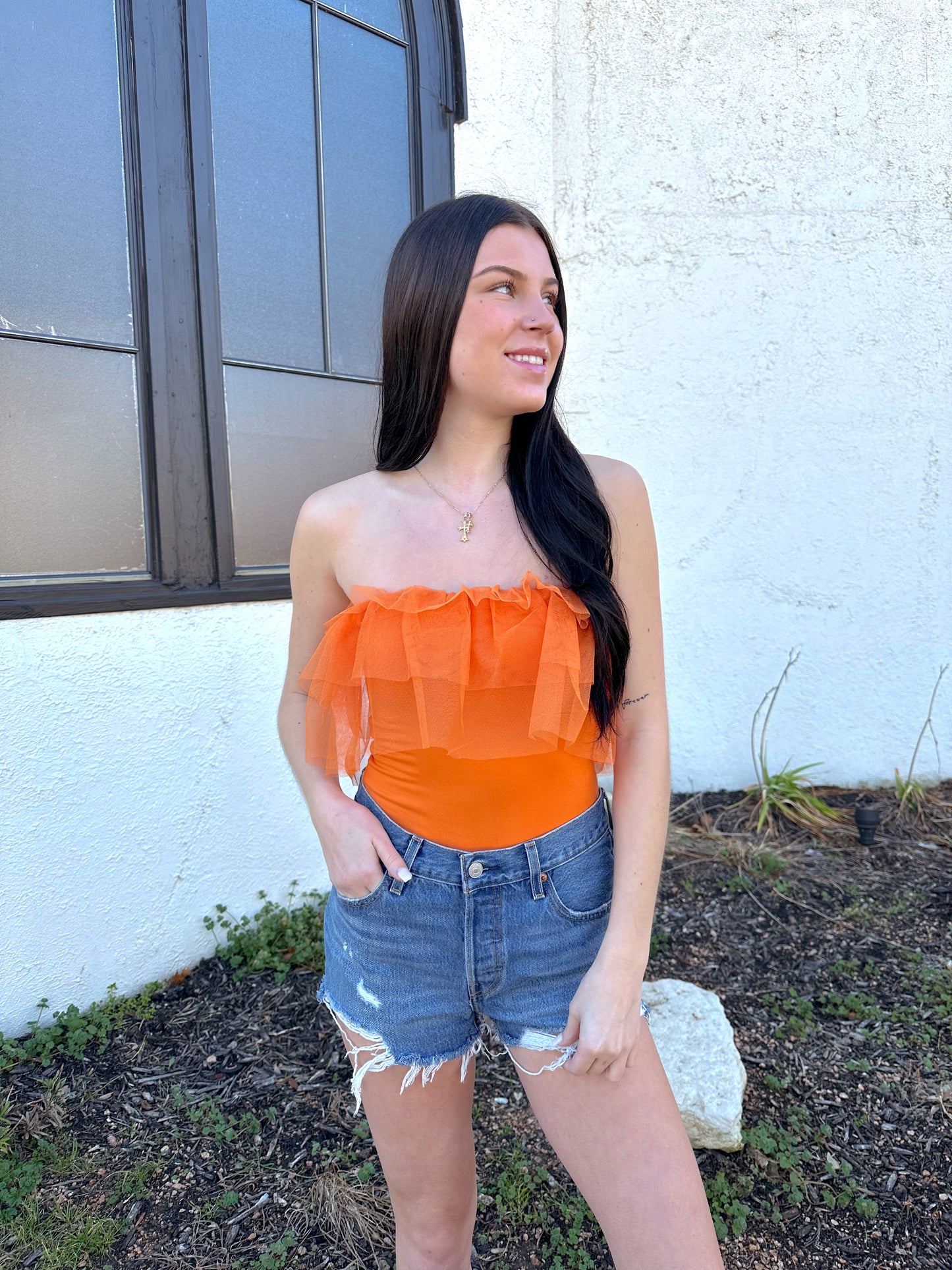 Ruffled Bodysuit - Tangerine