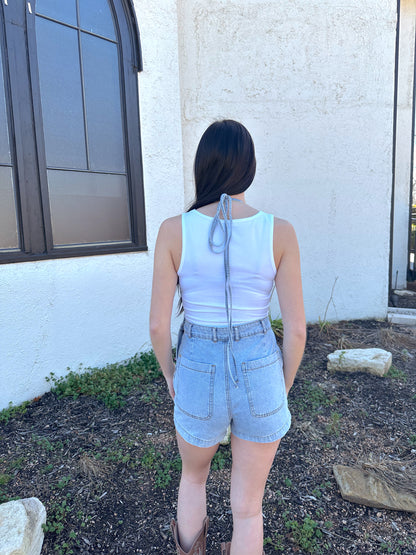 Cam Romper- Light Blue Denim