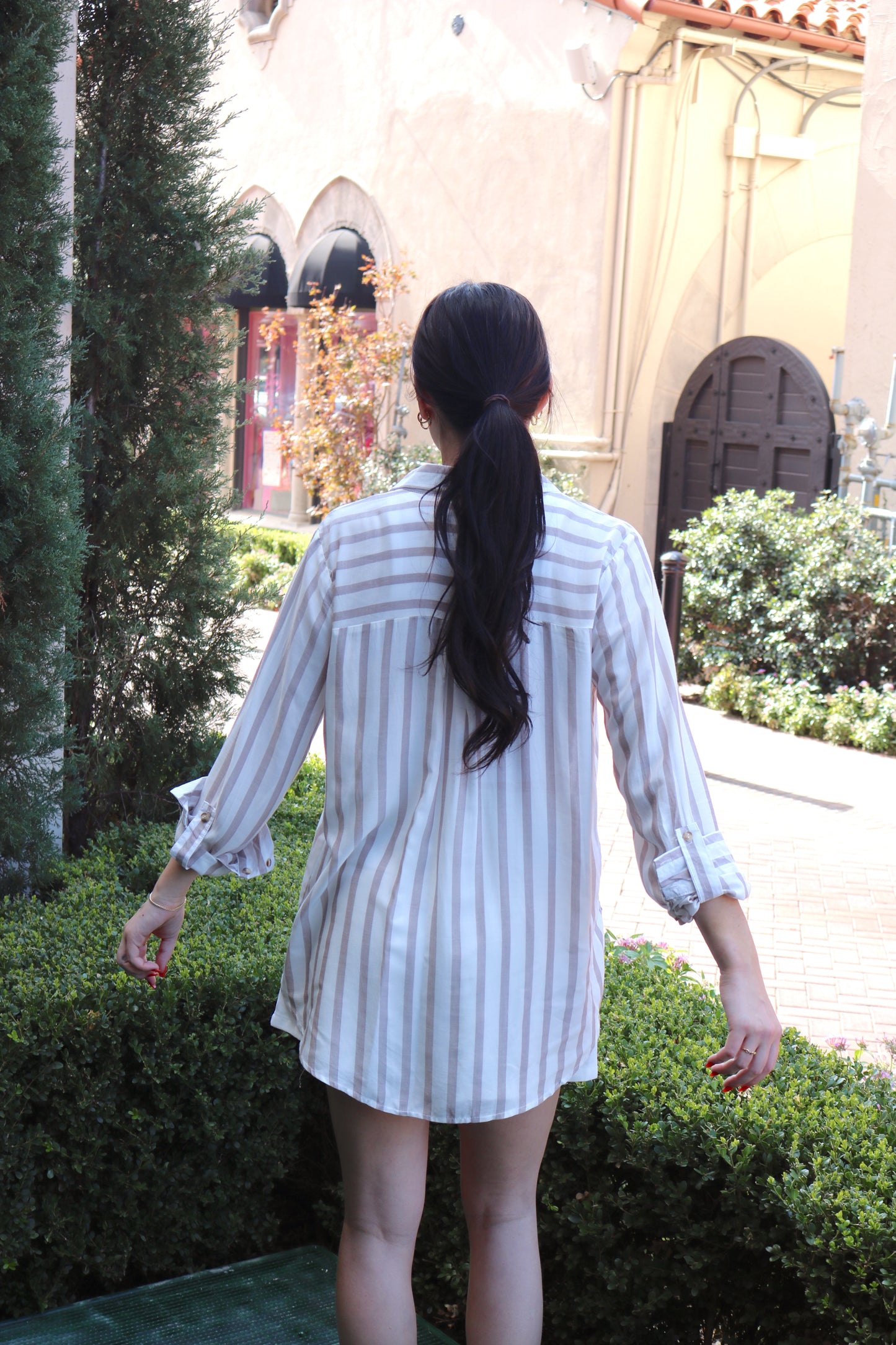 Back To Business Top - Mocha/Cream Striped